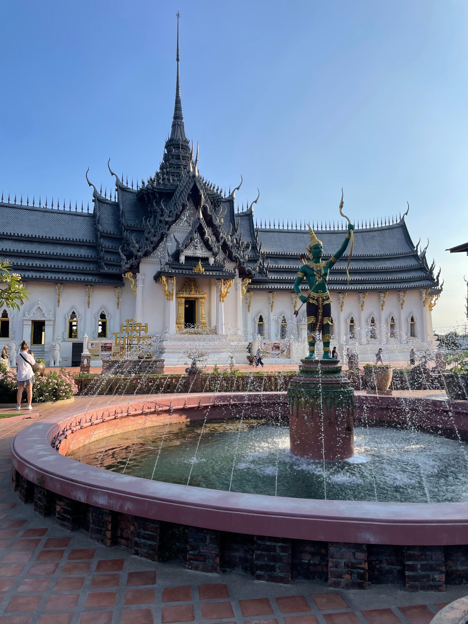 Thailand fountain with traditional warrior