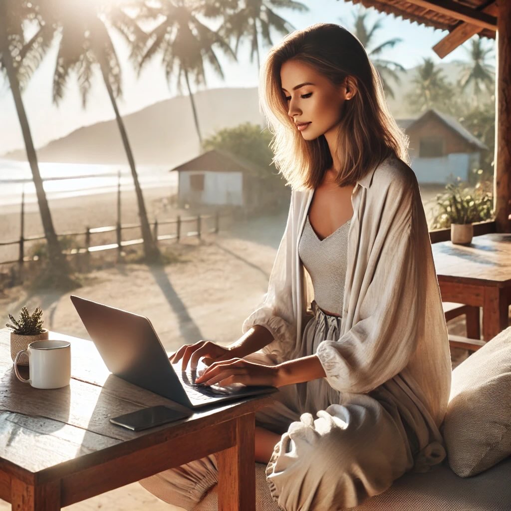 Digital Nomad working from the beach