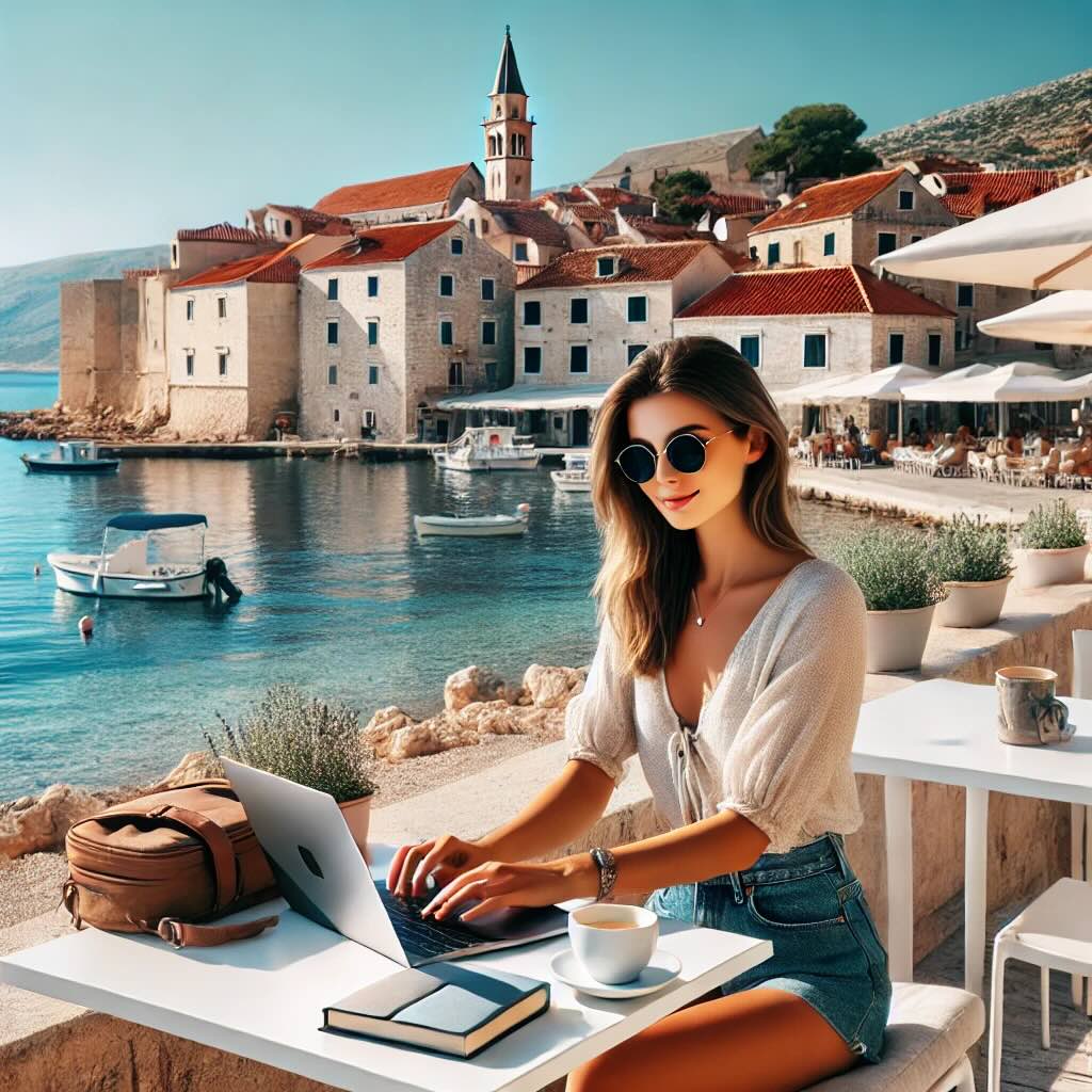 Female Digital Nomad Working In Croatia