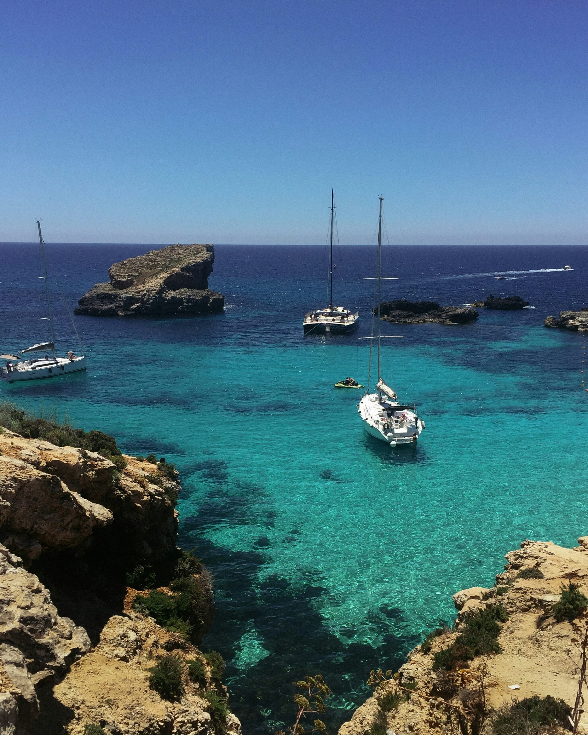 Boats in front of the coast of Malta