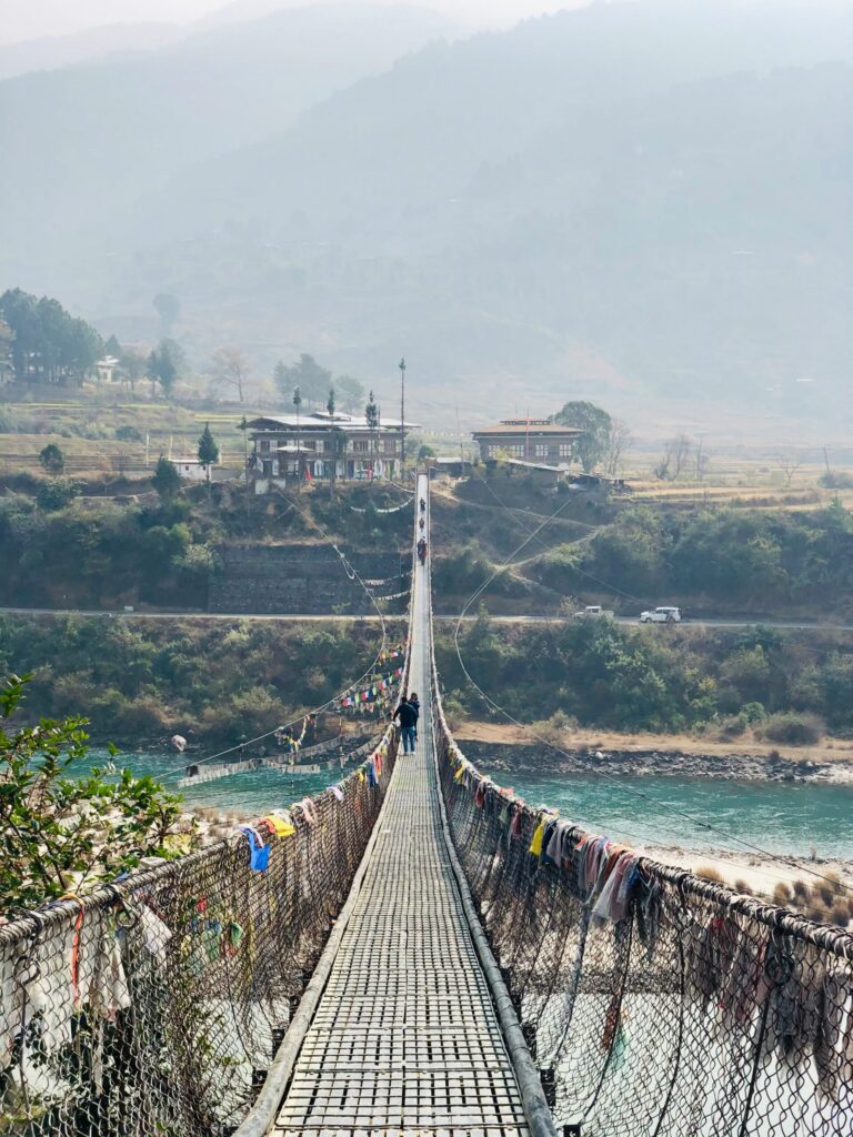 Bridge Crossing River in Bhutan